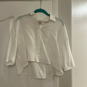 Airy linnen short button down blouse women s